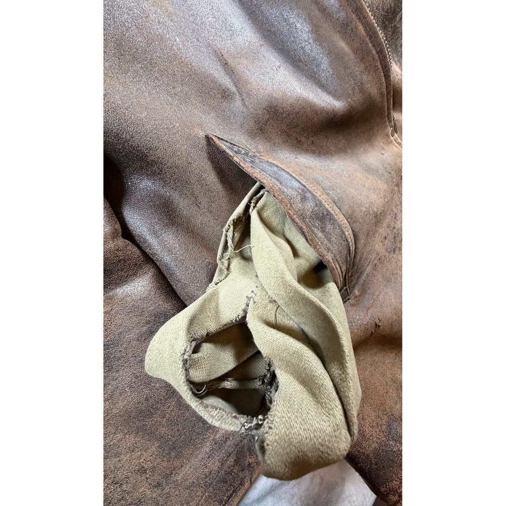 Unbranded Vintage Brown Leather Jacket Blanket Lined CHIC Ring Pull Zipper - Picture 9 of 16